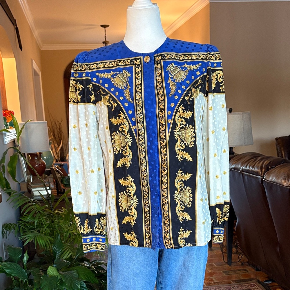 Talbots Vintage Baroque Style Blouse %100 silk size 6